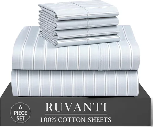 Miniatura 30 de RUVANTI 6 Piezas Sábanas de Algodón - 100% Algodón Natural Suave, Ligeras y Transpirables Sábanas de Percal Crujiente, Sábanas de Cama Tamaño Full