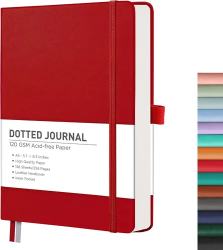Miniatura 10 de RETTACY Cuaderno Diario con Puntos, 256 Páginas, Tamaño A5 Mediano (14.5 × 21 cm), Tapa Dura de Cuero, Papel Grueso de 120 g/m², para Diario de Negro
