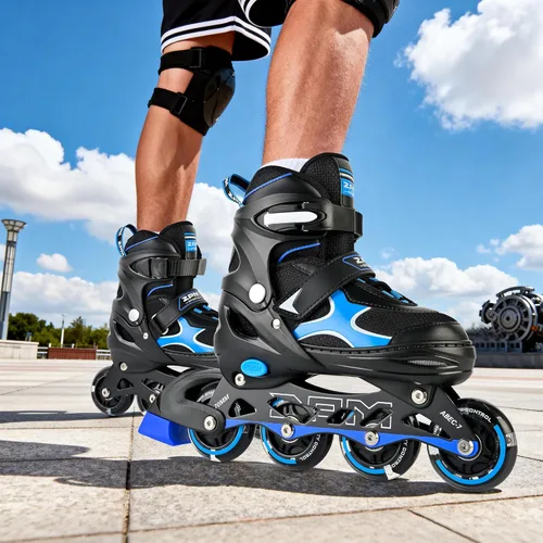 Miniatura 9 de 2PM SPORTS Patines en línea para niños y niñas, niños de 5 a 8 a 12 años, 4 a 6, 6 a 12 años, con ruedas iluminadas, cuchillas ajustables para Azul