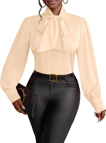 Miniatura 23 de Vrtige Camisa de mujer elegante con cuello de lazo, manga larga, blusa para la oficina