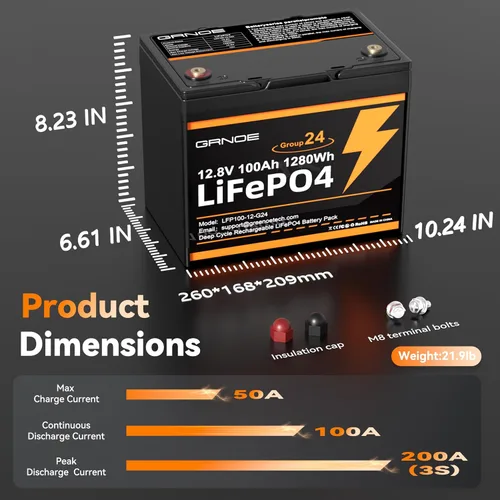 Miniatura 8 de Grupo 24 LiFePO4 Batería 12V 100Ah, batería de litio ligera de 21.9 libras con BMS de 100 A, 4S4P expandible, hasta 15,000 ciclos, ideal para RV