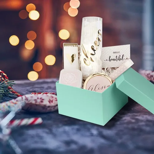 Miniatura 7 de Briful Cajas de regalo cuadradas con tapas, juego de 4 cajas de regalo verde azulado, cajas de regalo de varios tamaños, cajas de regalo