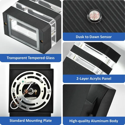 Miniatura 5 de DASTOR Luces de pared para exteriores del anochecer al amanecer, 2 capas hacia arriba hacia abajo, luces exteriores para casa, aplique exterior