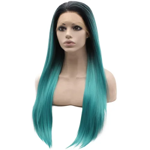 Miniatura 3 de Mxangel - Peluca sintética larga atada a mano, color azul ombré, con encaje frontal, resistente al calor, fibra de pelo Azul Degradado