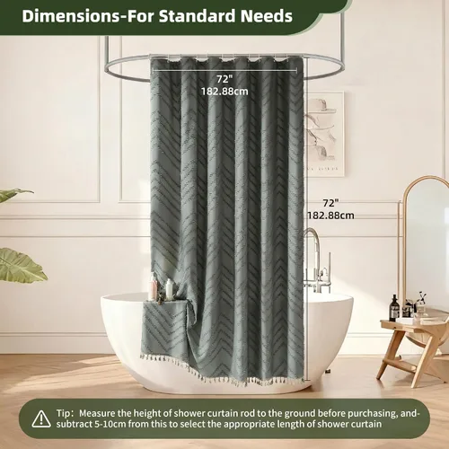 Miniatura 5 de Siiluminisoy Cortina de ducha gris para baño de tela bohemia, cortina de ducha de tela con textura de chevrón tufted elegante, cortinas de ducha