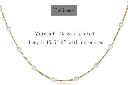 Miniatura 6 de Collares de perlas para mujer, gargantilla de perlas chapadas en oro de 14 quilates, collar de perlas de oro delicado, gargantilla de oro simple