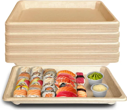 EcoQuality Bandejas de sushi compostables XL - Contenedor de sushi para llevar bagazo de caña de azúcar natural - Biodegradable, plato de sushi