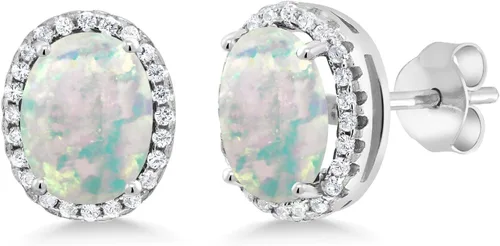 Gem Stone King 3-5 Cttw Gemstone Birthstone Halo Earrings For Women 9X7MM Oval Cut 925 Sterling Silver Fine Jewelry Gifts for Her Mom Women Wife