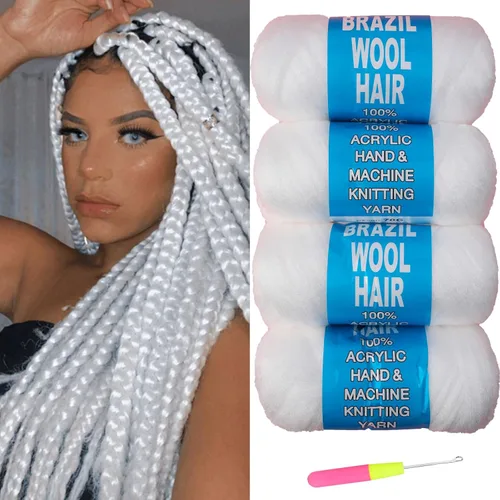 Miniatura 33 de 8 piezas de lana brasileña para trenzas, negro natural, cabello de lana brasileña para trenzar para mujeres, hilo para cabello para locs falsos