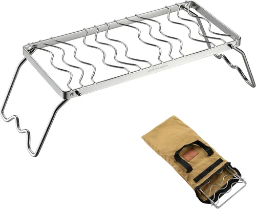Miniatura 10 de Campingmoon - Parrilla plegable portátil para fogata sobre fuego, estufas divididas de acero inoxidable 304 (alambre de rejilla (MS-1011))
