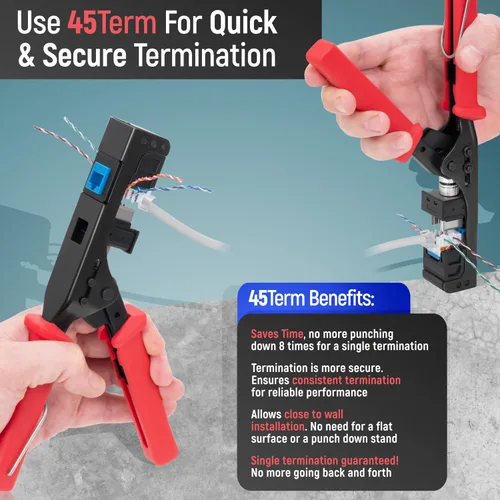 Miniatura 7 de Everest easyJACK - Juego de herramienta Keystone con ángulo de 45° para terminación rápida - con paquete de 20 conectores Keystone RJ45 Cat6 en rojo