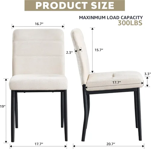 Miniatura 2 de Juego de 2 sillas de comedor, modernas sillas de comedor Parsons de tela tapizada, sillas de cocina sin brazos con patas de metal y asiento