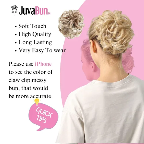 Miniatura 7 de Juvabun Moño desordenado con clip de garra, rubio playa, piezas de cabello para mujer, extensiones onduladas y rizadas en moño, extensión de cabello