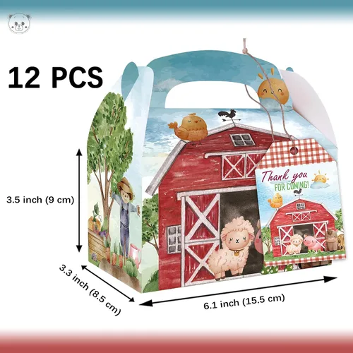Miniatura 2 de Cajas de fiesta de granja, 12 cajas de regalo temáticas de granja con tarjetas de agradecimiento para cumpleaños, suministros de fiesta temática