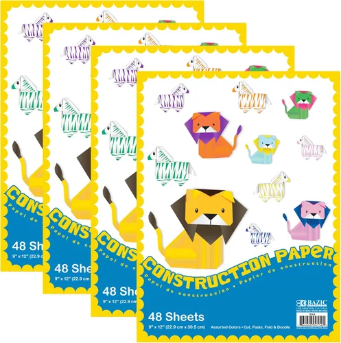 BAZIC - Bloc de papel de construcción, 48 hojas de 9 x 12 pulgadas, colores surtidos, para pegamento de corte plegable, regalo para aulas, escuela,