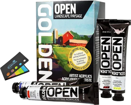 Conjunto de Pintura Acrílica Dorada OPEN, Conjunto de Pintura de Paisaje, Conjuntos de Pintura Acrílica Dorada de 7 Colores de Secado Lento con