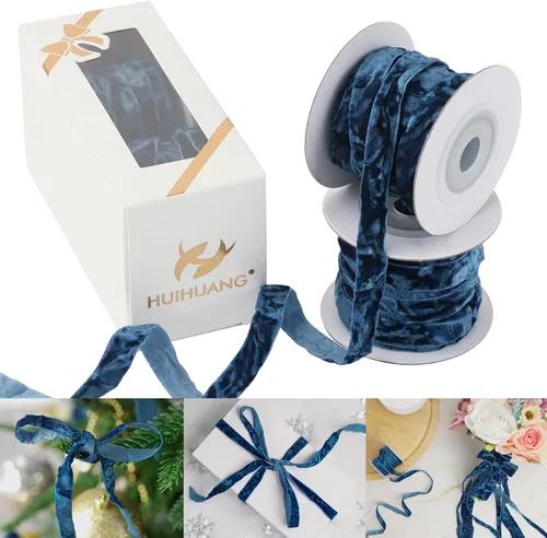Miniatura 18 de HUIHUANG Cinta de Terciopelo Negro 3/8" Cinta de Terciopelo Arrugado para Adornos de Árbol de Navidad, Envoltura de Regalos, Decoración de Coronas