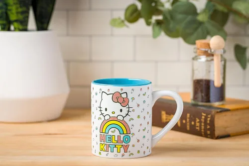 Miniatura 6 de Silver Buffalo Sanrio Hello Kitty - Taza de cerámica con purpurina arcoíris, 14 onzas