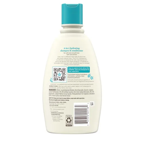 Miniatura 8 de Aveeno Kids Champú y acondicionador hidratante 2 en 1, limpia, acondiciona y desenreda suavemente el cabello de los niños, formulado con extracto
