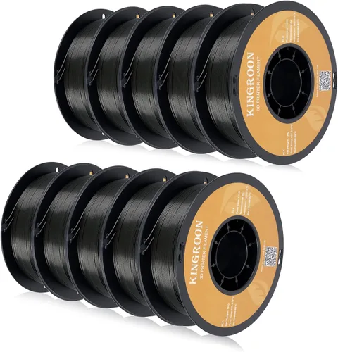 Filamento para impresora 3D Kingroon PLA, 10 carretes, precisión dimensional +/- 0.02 mm, carrete de 10 kg (22 libras), 1.75 mm, negro