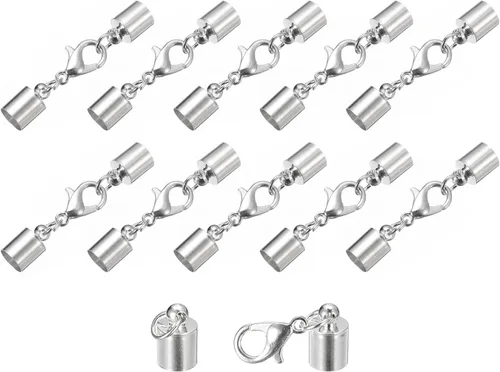 Miniatura 40 de uxcell Juego de 10 tapas de cuero de 0.315 in con cierres de pinza de langosta, terminadores de barril para hacer pulseras de cuero, tono bronce