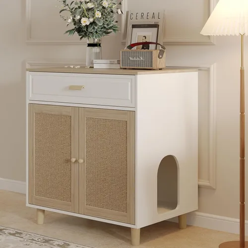Miniatura 9 de Mueble Gabinete para Caja de Arena de Gatos Oculta Interior 2 en 1 Casa de Madera para Gatos y Gabinete de Baño con Puertas de Tabla Rascadora