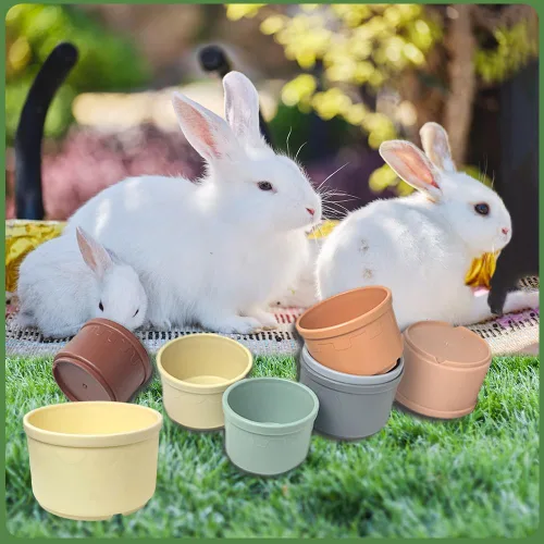 Miniatura 3 de Qoaimu 8 piezas de juguetes de conejito apilables para conejos y animales pequeños, coloridos vasos de anidación reutilizables de diferentes