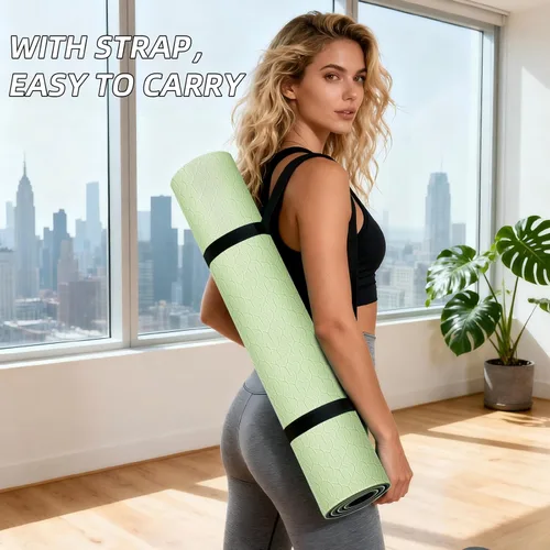 Miniatura 20 de ILILI Tapete de yoga 10mm extra grueso y 193cm extra largo, 76x28x0.4 pulgadas, material TPE antideslizante de doble color, fácil de transportar