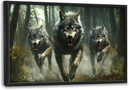 Miniatura 144 de Cuadros Grandes Enmarcados Arte de Pared para Sala de Estar, Lobos del Bosque Decoración de Pared de Gran Tamaño Lobo Animal Impresión en Lienzo