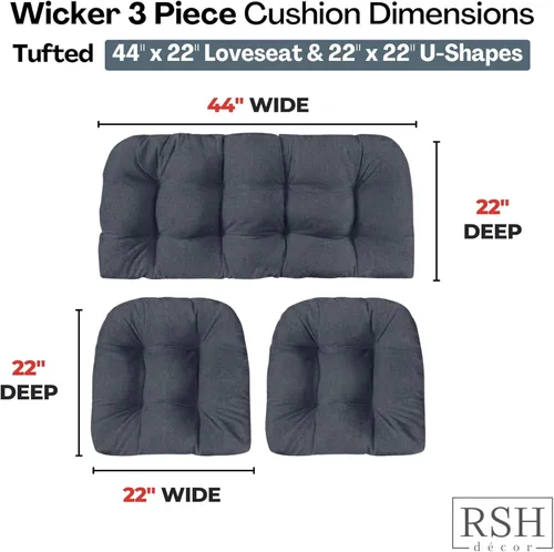 Miniatura 109 de RSH DECOR: Sunbrella 3-Piece Tufted Wicker Cushion Set 44" x 22" & 22" x 22" Outdoor Loveseat & U-Shaped Seat Cushions Crafted with