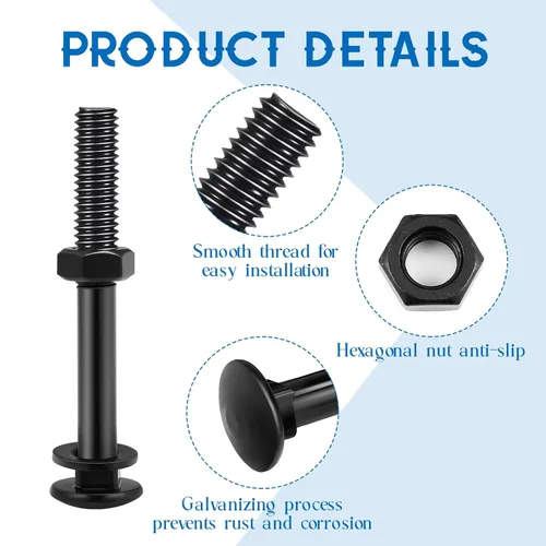 Miniatura 4 de Zonon Juego de 12 pernos de carro de 1/2 x 4 pulgadas, negro galvanizado, incluye arandelas resistentes a la corrosión y tuercas para accesorios