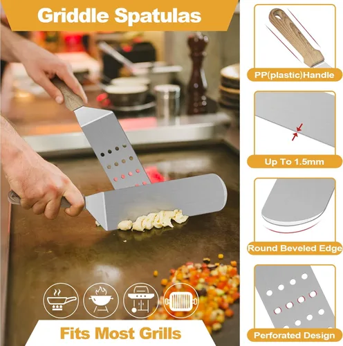 Miniatura 3 de HaSteeL - Juego de 5 espátulas de metal, kit de accesorios de plancha resistente, de acero inoxidable duradero, para hamburguesas, espátulas