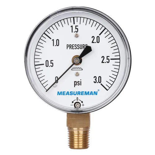 Miniatura 14 de MEASUREMAN Medidor de Presión de Tipo Diafragma en Cápsula de Baja Presión, Esfera de 2-1/2", Montaje Inferior de 1/4" NPT, Ajustable, 0-5 Psi