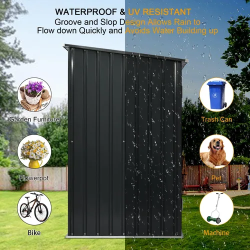 Miniatura 3 de Cobertizo de almacenamiento para exteriores, cobertizo de jardín de acero metálico de 3 x 3 pies con puerta individual con cerradura, pequeño
