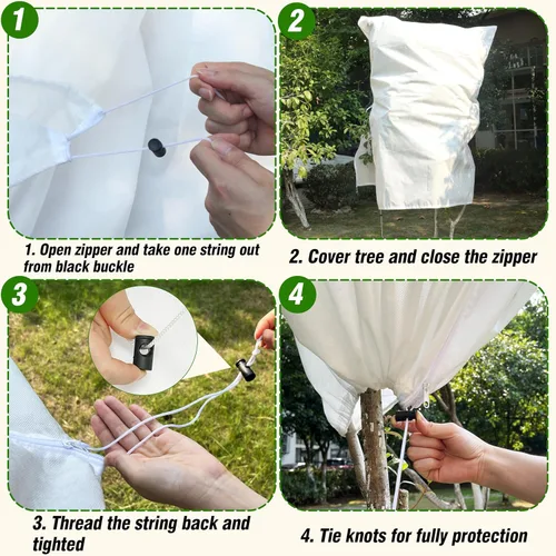 Miniatura 3 de Gardzen Paquete de 5 cubiertas para plantas, protección contra la congelación, cubierta para árbol con cordón, protección de plantas contra
