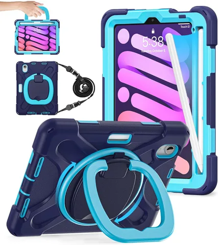 Miniatura 11 de BATYUE Funda para iPad Mini 7 A17 Pro 2024/iPad Mini 6 2021 de 8.3 pulgadas con soporte para lápices, soporte giratorio de 360°, correa