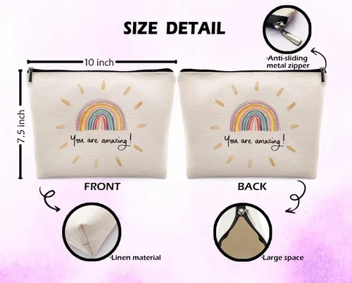 Miniatura 3 de You Are My Sunshine - Bolsa de maquillaje para cosméticos, cita inspiradora, maquillaje de lino para niña, Color-2