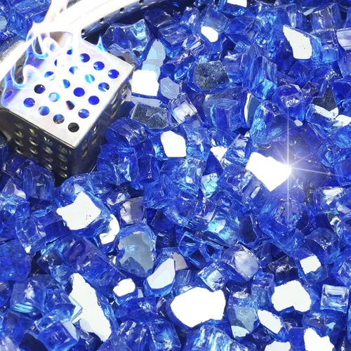 Miniatura 31 de NUPICK Fire Glass - Mezcla mixta Bahama de 20 libras para hoguera y chimenea de gas, roca de vidrio templado de 1/2-3/4 pulgadas en azul y blanco