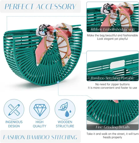 Miniatura 4 de Bolsas de bambú vintage para mujer, hechas a mano, bolsas de paja de verano, playa, bolsos de cesta