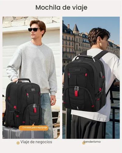 Miniatura 10 de LOVEVOOK Mochila grande de viaje y para laptop, impermeable, antirrobo, con cerradura y puerto de carga USB, para negocios, hombres, mujeres, Negro