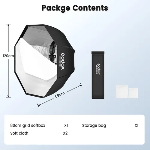 Miniatura 6 de Godox Ventana difusora octogonal portátil de 120 cm/47.2", con forma de sombrilla, incluye bolsa de transporte, para flash de velocidad de estudio