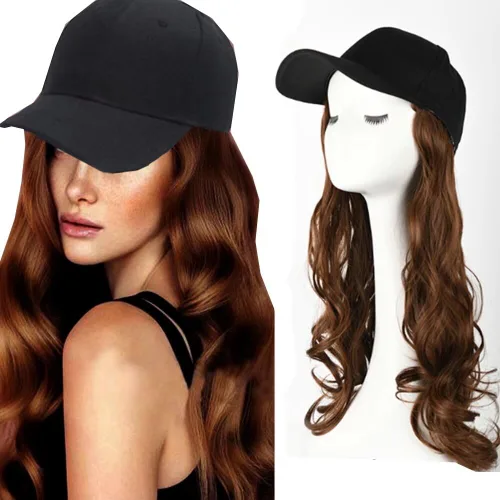 Miniatura 23 de Extensiones de cabello sintético Bobo corto con gorra de béisbol negra de 9 pulgadas, peluca con gorro de cabello negro y marrón para mujer, peluca