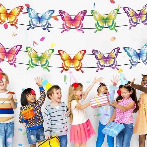 Miniatura 4 de Cartel de decoración de fiesta de cumpleaños de mariposa, suministros de fiesta de mariposa para interiores y exteriores, cartel de telón de fondo