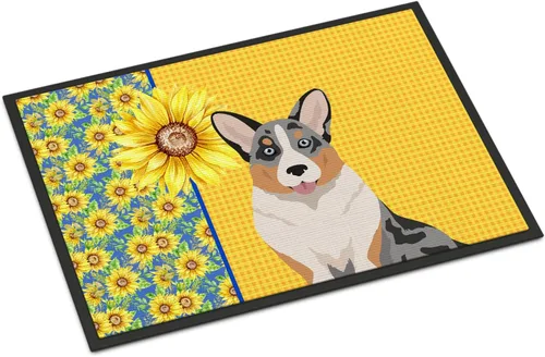 Miniatura 198 de Caroline's Treasures WDK5313MAT Airedale Terrier - Tapete para puerta delantera de 18 x 27 pulgadas, diseño de girasoles de verano, para entrada