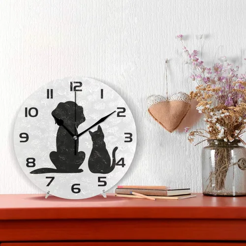 Miniatura 2 de Qilmy Reloj de pared para perros y gatos, silencioso, sin tictac, pintura al óleo, reloj redondo para sala de estar, dormitorio, baño, decoración