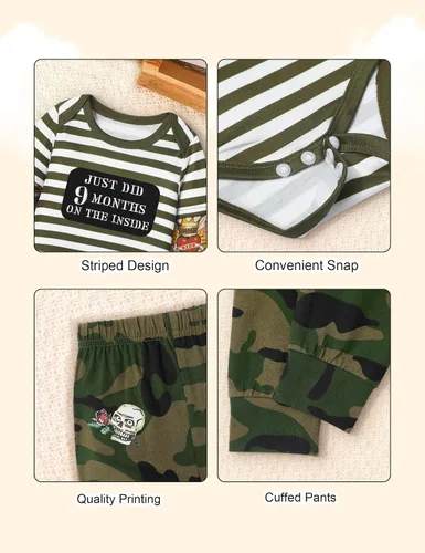 Miniatura 19 de Conjunto de 3 piezas de ropa para bebé y niño, manga de tatuaje, mameluco divertido y pantalones
