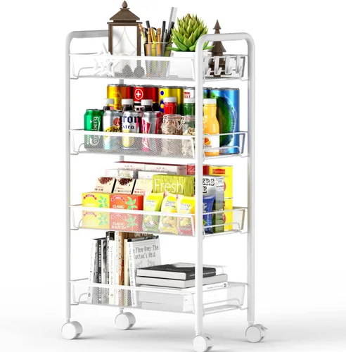 Miniatura 8 de OVICAR Carro rodante de 3 niveles de alambre de malla, carrito de almacenamiento de cocina, soporte multifunción para baño, carrito de Negro