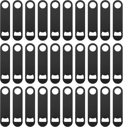 Miniatura 7 de 30 abridores de botellas planos de 3.5 x 1.18 pulgadas, abridor de botellas de cerveza de acero inoxidable negro, hoja de barra resistente, abridor