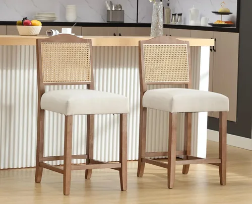 Miniatura 14 de EALSON Farmhouse - Juego de 2 taburetes de bar de cocina de altura de mostrador con respaldo, sillas de bar de madera modernas de mediados de siglo