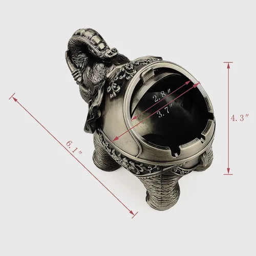 Miniatura 2 de LAUYOO Cenicero de metal con tapa de elefante a prueba de viento, ceniceros al aire libre, cenicero para interiores para malas hierbas, decoración